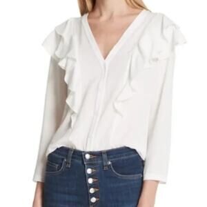 Veronica Beard Ivory Ruffle Shoulder Blouse - Size 10 - New